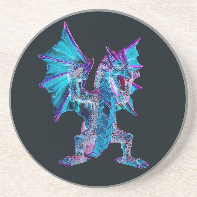 Enchanted Sapphire Blaze Dragon Fantasy Sandstone Coaster (Front)