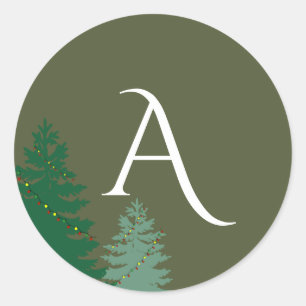 Enchanted Season Holiday Monogram Classic Round Sticker