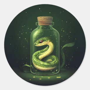 Enchanted Serpent in a Glass Jar Classic Round Sticker
