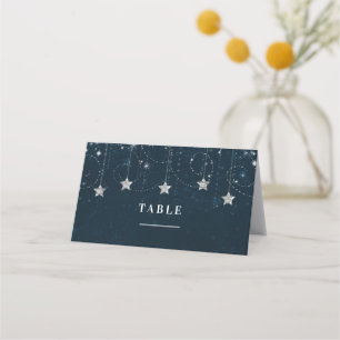 Enchanted Silver Blue Celestial Stars Party Place Card