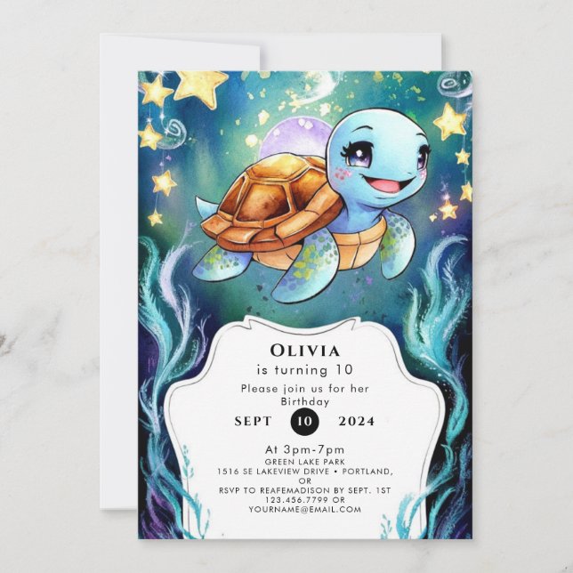Enchanted Simple Boho Turtle Birthday Invitation (Front)