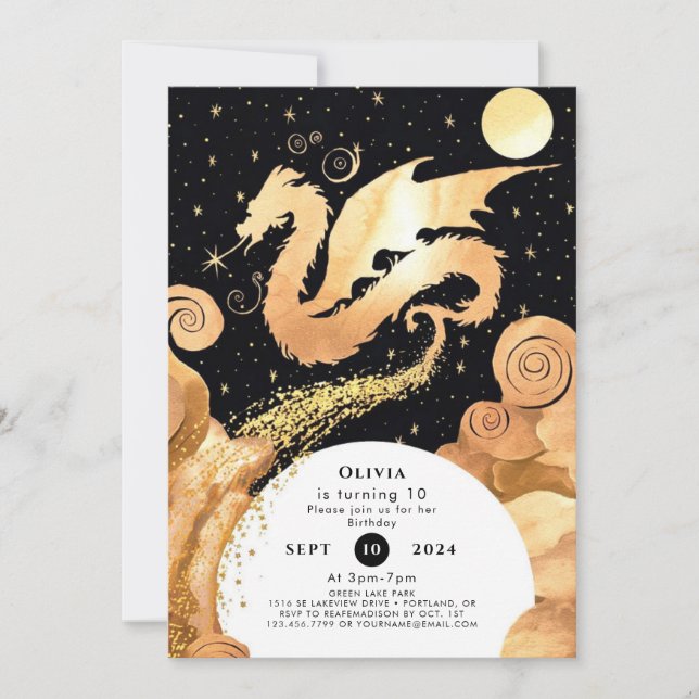 Enchanted Simple Dragon Birthday Invitation (Front)