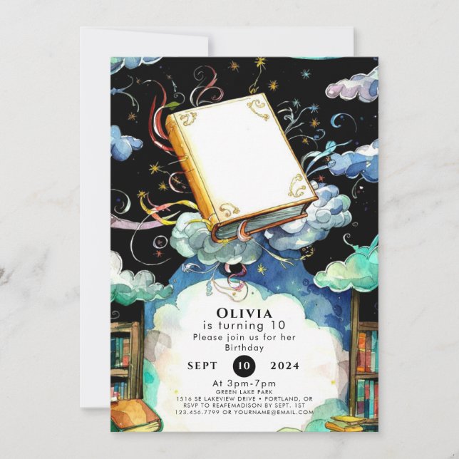 Enchanted Simple Library Storybook Birthday Invitation (Front)