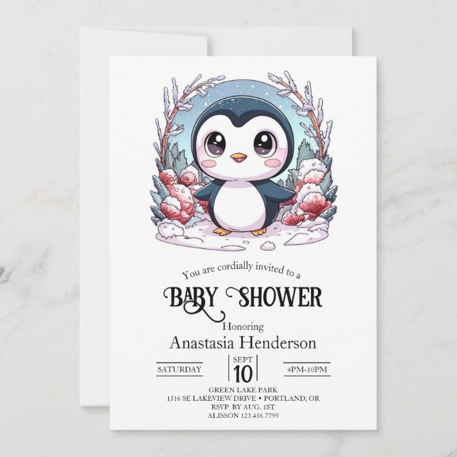 Enchanted Simple Penguin Baby Shower Invitation (Front)