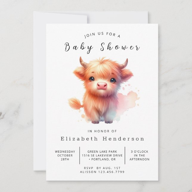 Enchanted Simple Whimsy Cow Baby Shower Invitation (Front)
