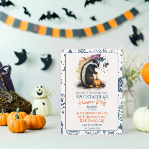 Enchanted Skunk Watercolor Halloween Party  Invitation