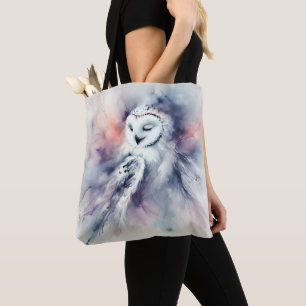 Enchanted Snowy Owl in Watercolor Tote Bag