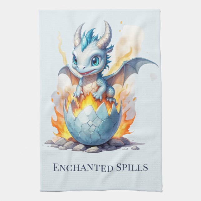 Enchanted Spills Blue Dragon Tea Towel (Vertical)