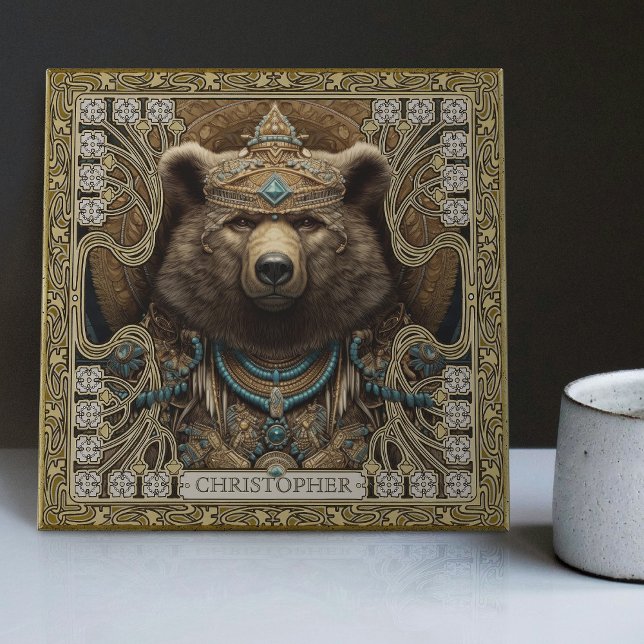 Enchanted Spirit Bear Personalised Name Ceramic Tile (Creator Uploaded)