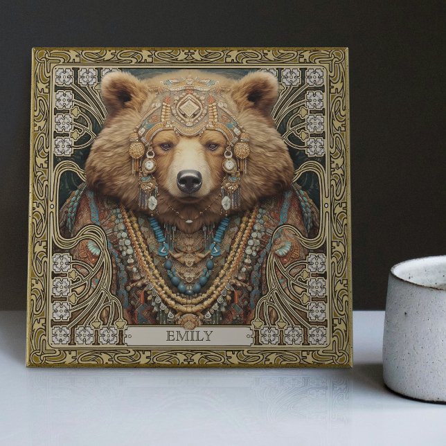 Enchanted Spirit Bear Personalised Name Ceramic Tile (Creator Uploaded)