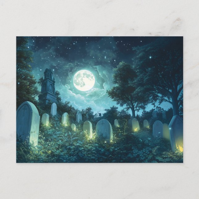 Enchanted spooky cemetery postcard (Front)