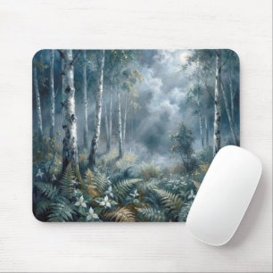 Enchanted Spring Birch Forest in Moonlight Mouse Pad