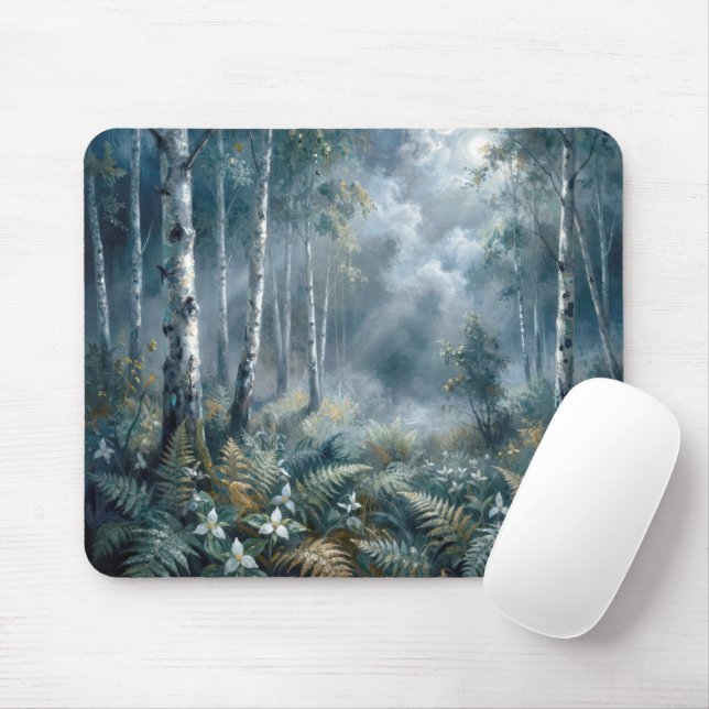 Enchanted Spring Birch Forest in Moonlight Mouse Pad (With Mouse)