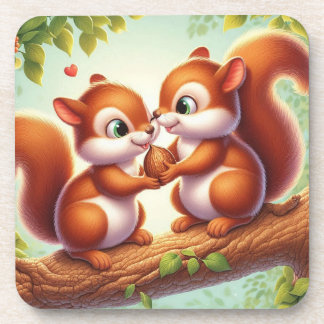 Enchanted Squirrel Couple Drink Coaster