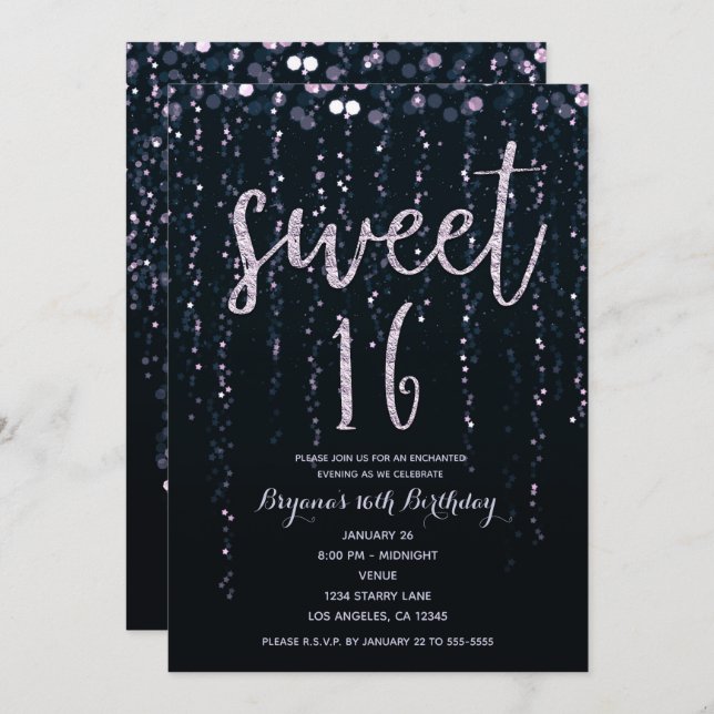 Enchanted Star Lights Lavender Purple Sweet 16  Invitation (Front/Back)