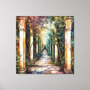 Enchanted Stone Pathway with Arched Pillars Canvas Print