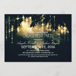 Enchanted string lights trees engagement party invitation