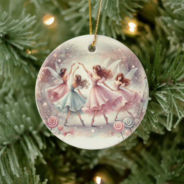 Enchanted Sugar Plum Fairies Ceramic Ornament (Tree)