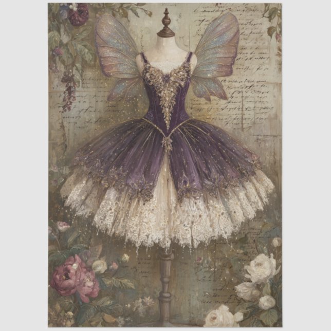 Enchanted Sugar Plum Fairy Ballerina Art Decoupage Tissue Paper (Front)