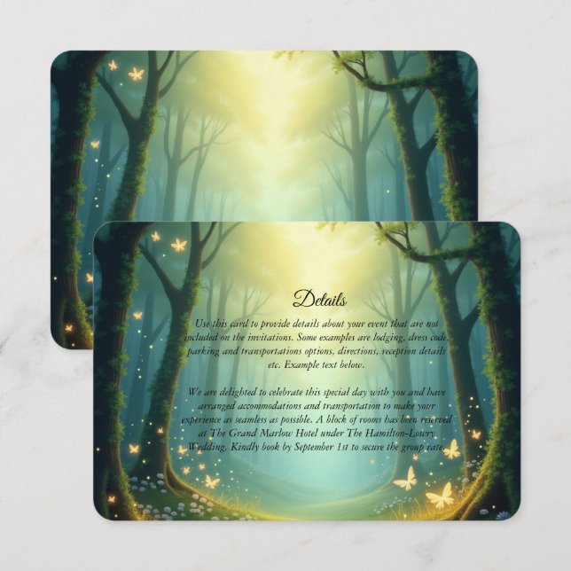 Enchanted Sunlit Summer Grove Wedding Enclosure Card (Front/Back)