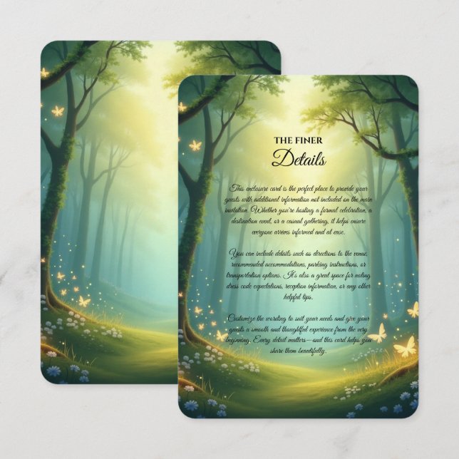 Enchanted Sunlit Summer Grove Wedding Enclosure Card (Front/Back)