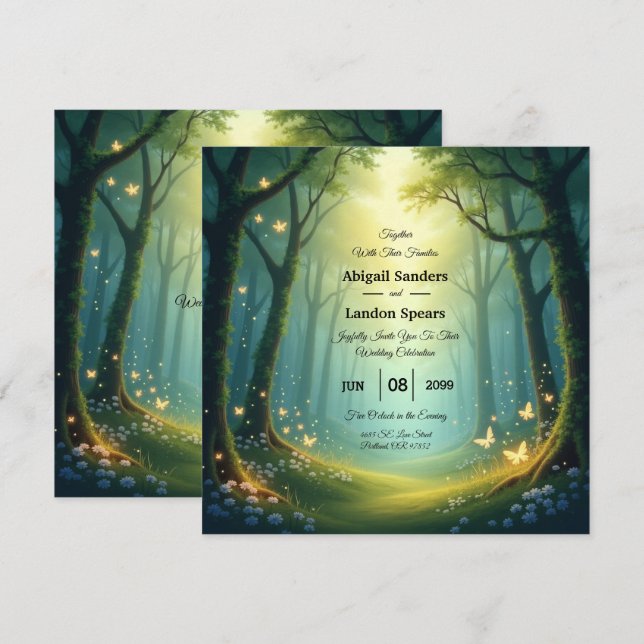Enchanted Sunlit Summer Grove Wedding Invitation (Front/Back)