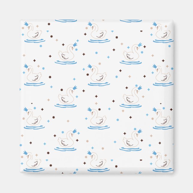 Enchanted Swan Lake Fairy Tale Crowned Swan Magnet (Front)