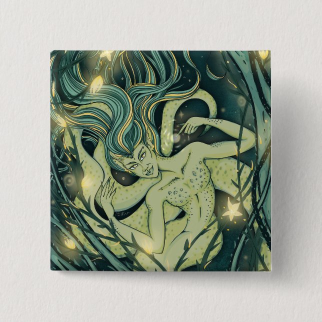 Enchanted Teal Siren Square Button (Front)