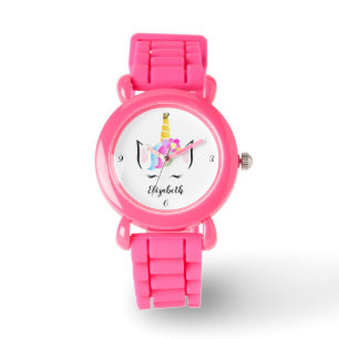 Enchanted Time: Personalised Unicorn Glittery Pink Watch