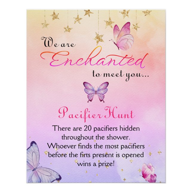 Enchanted To Meet Butterfly Baby Shower Hunt Game Poster (Front)