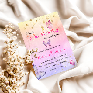 Enchanted To Meet Pink Butterfly Bridal Shower Invitation