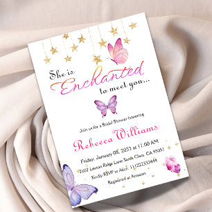 Enchanted To Meet Purple Butterfly Bridal Shower Invitation