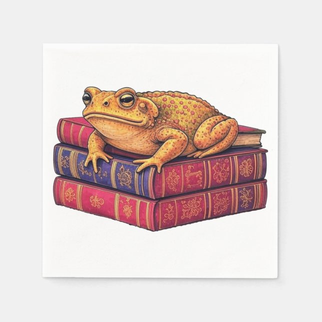 Enchanted Toad on Ancient Books - Unique Art Napkin (Front)