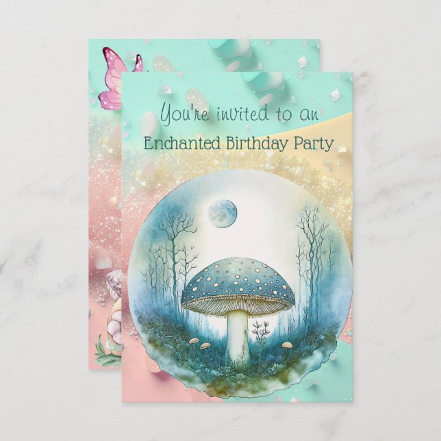 Enchanted Toadstool 3 Year Old Birthday Party Invitation (Front/Back)