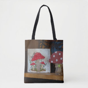 Enchanted Toadstools - Hand-Painted Canvas Art Tote Bag