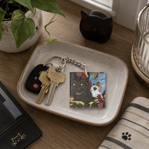 Enchanted Tree Ent Autumn Leaves Siamese Cat Key Ring