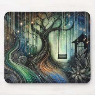 Enchanted Tree Swing and Glowing Lights at Night Mouse Pad