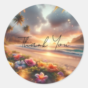 Enchanted Tropical Beach with Magical Hibiscus  Classic Round Sticker