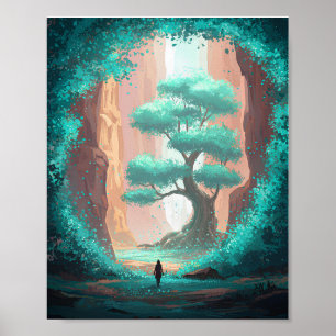 Enchanted Turquoise Tree Canyon Fantasy Nature Art Poster