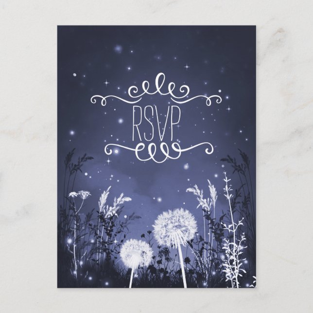 Enchanted Twilight Sky Stars & Foliage RSVP card (Front)