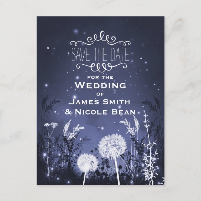 Enchanted Twilight Sky Stars & Foliage Save Date Announcement Postcard (Front)