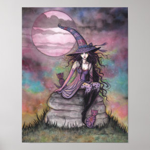 Enchanted Twilight Witch Cat Fantasy Art Poster