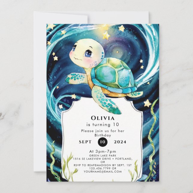 Enchanted Under the Sea Boho Turtle Birthday Invitation (Front)