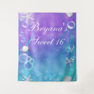 Enchanted Under the Sea Sweet 16 Party Backdrop Tapestry