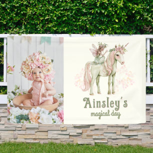 Enchanted Unicorn and Fairy Custom Photo Birthday Banner