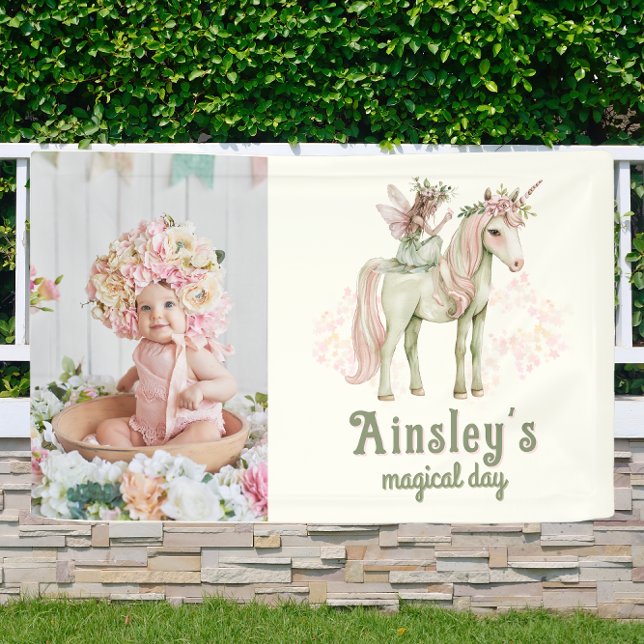 Enchanted Unicorn and Fairy Custom Photo Birthday Banner (Creator Uploaded)