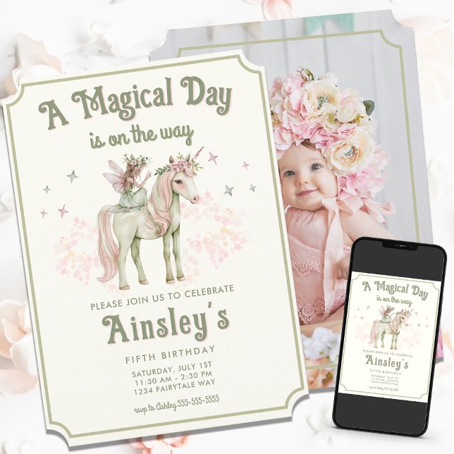 Enchanted Unicorn and Fairy Personalised Birthday Invitation (Creator Uploaded)