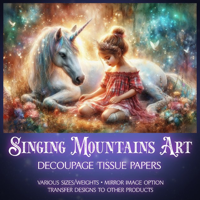 Enchanted Unicorn and Girl Woodland Decoupage Tissue Paper (Creator Uploaded)