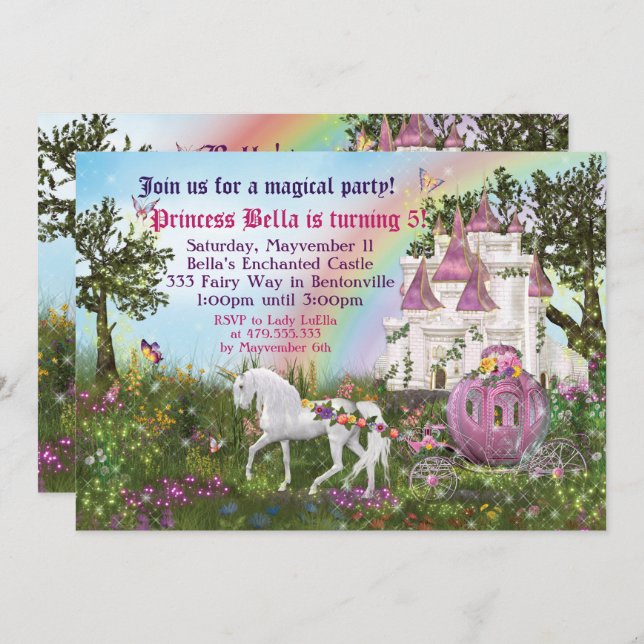 Enchanted Unicorn Castle Princess Party Invitation (Front/Back)