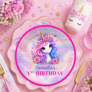 Enchanted Unicorn Colourful Pastel Girl Birthday P Paper Plate